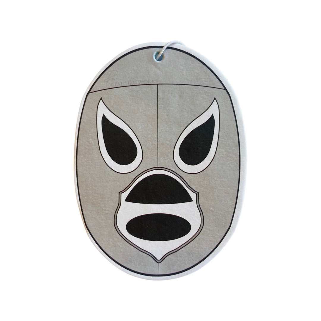 Silver luchador mask air freshener