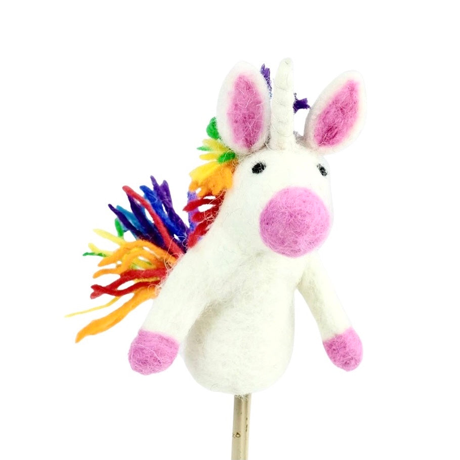 Felt finger rainbow unicorn puppet. 