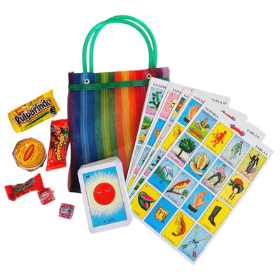 Photo of the contents included in our Loteria Game Packs. 