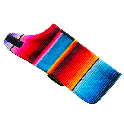 Side view of colorful dog poncho.
