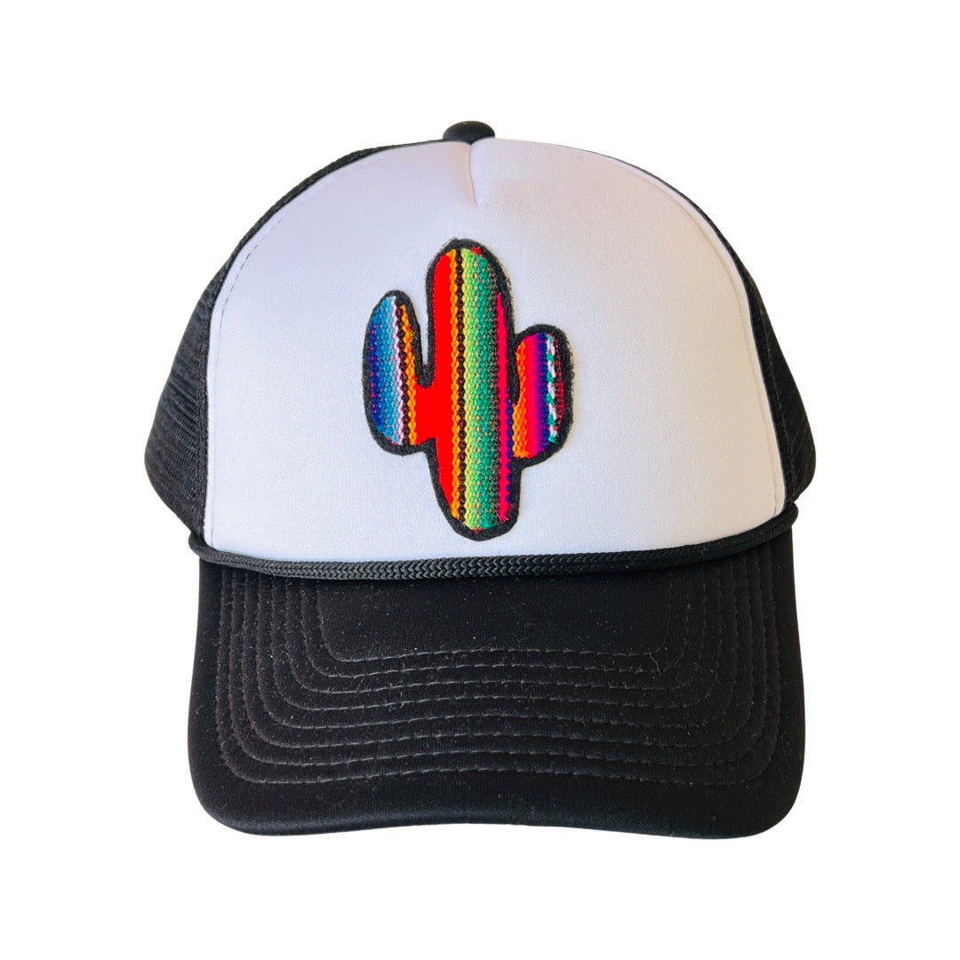Serape patterned cactus cap with black and white accents.