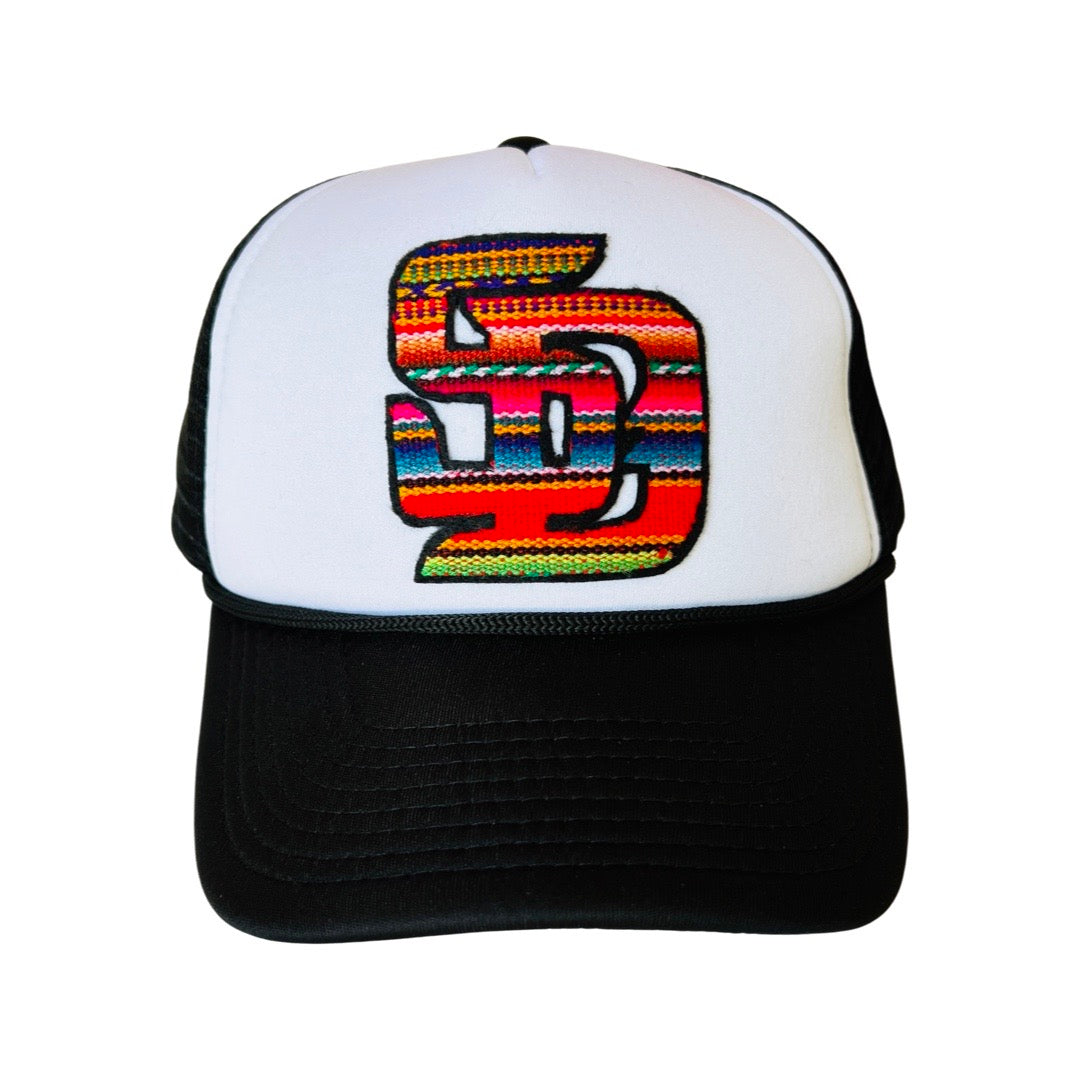 San Diego logo serape patterned cap. Black and white accent colors.