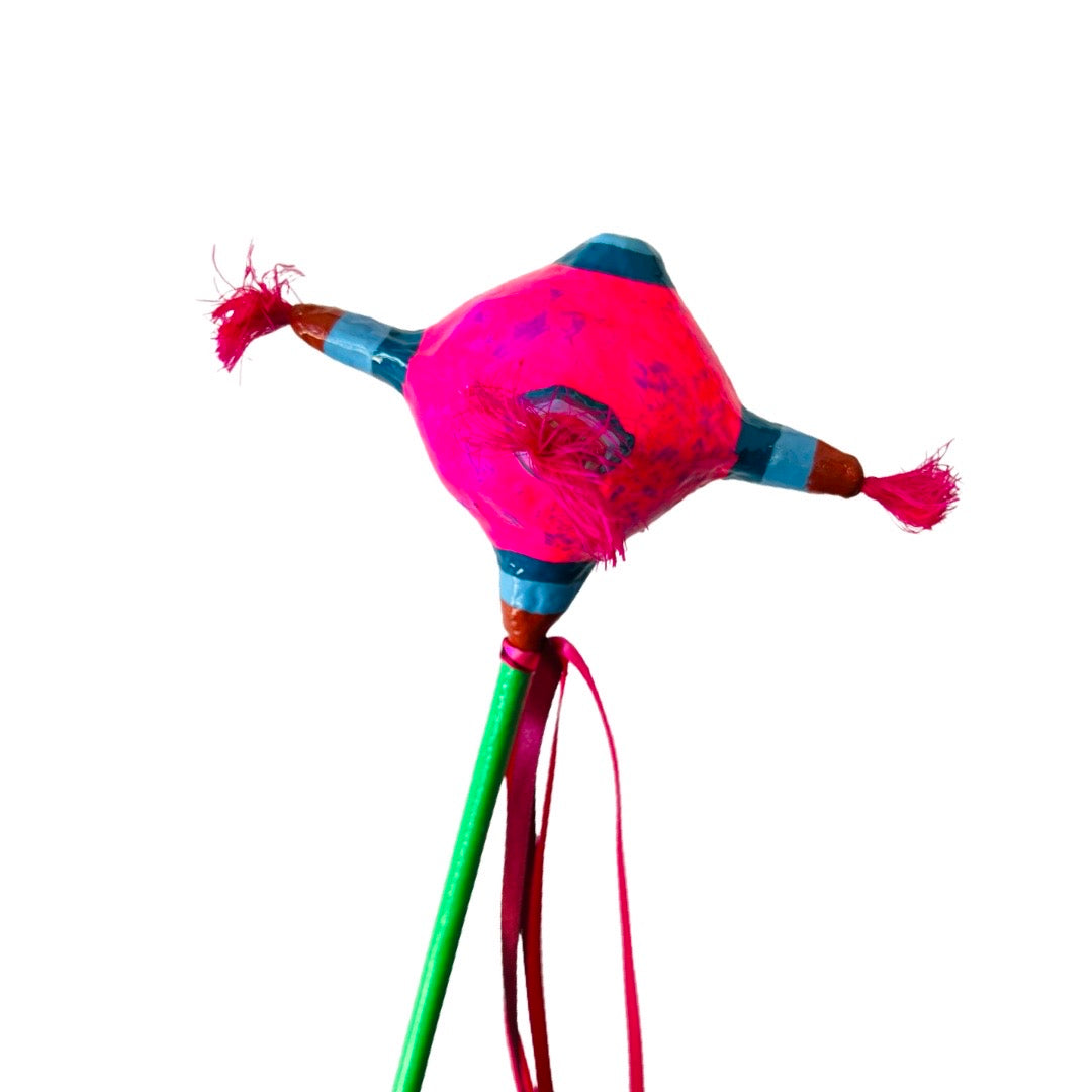 Piñata Paper Mache Shaker with colorful ribbons (Style 1). 