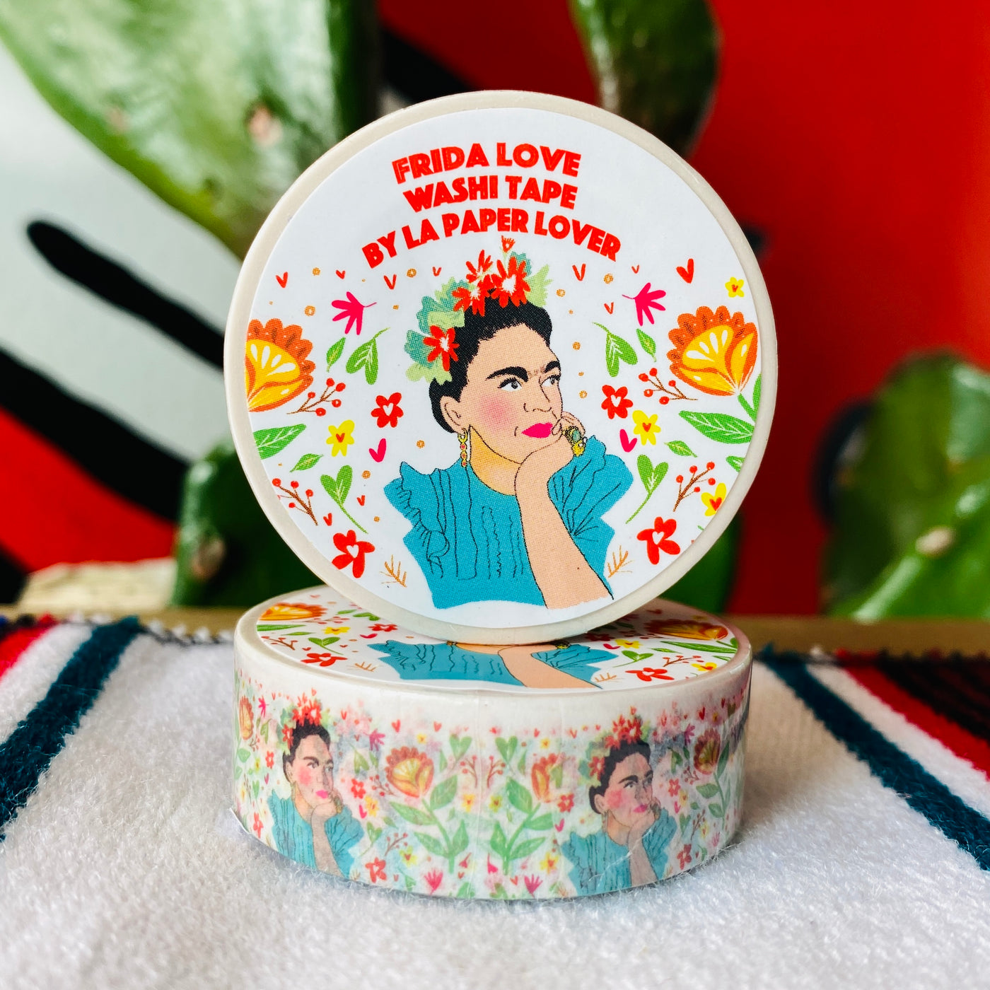 Close up of Frida Kahlo white washi tape.