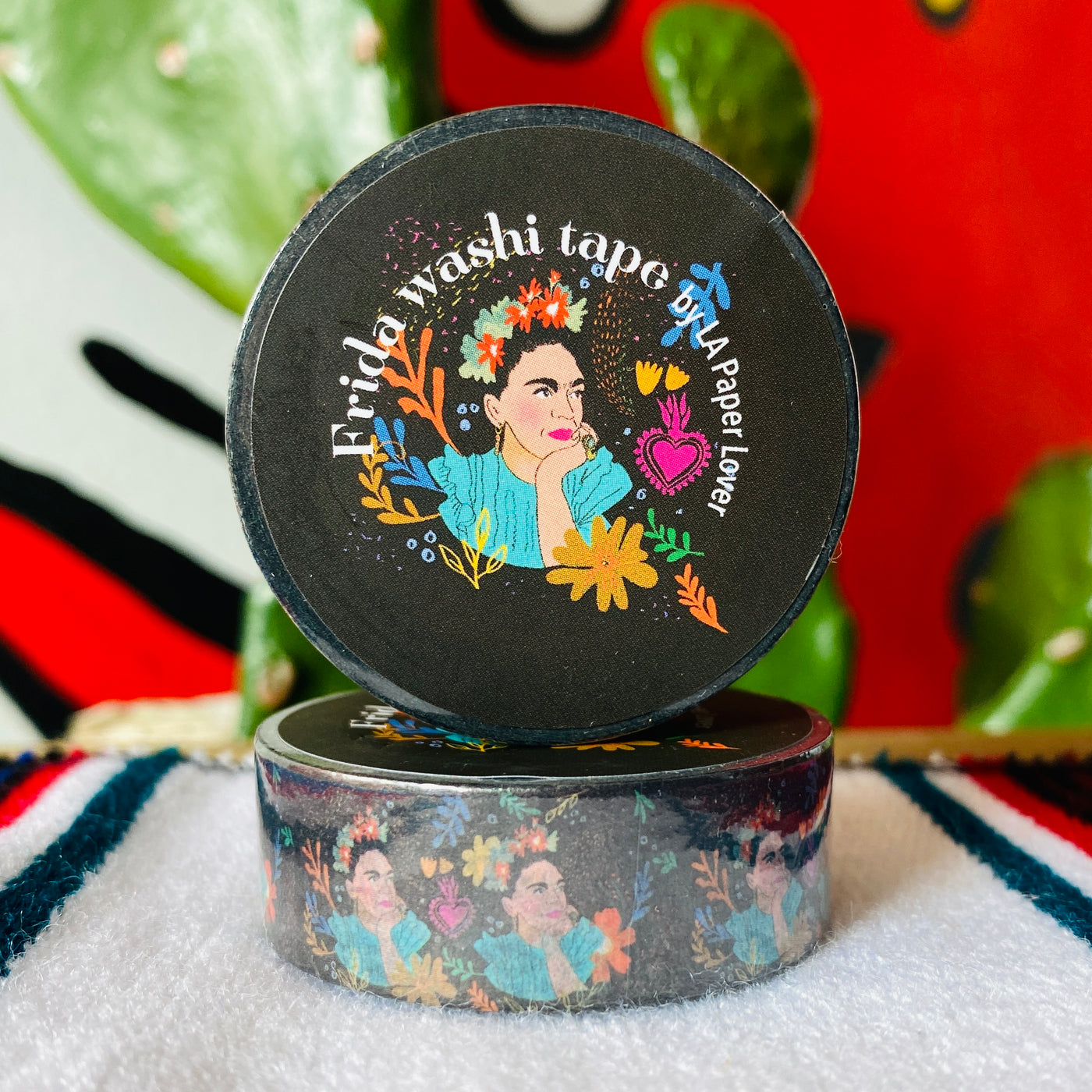 Close up of Frida Kahlo Washi tape in black.