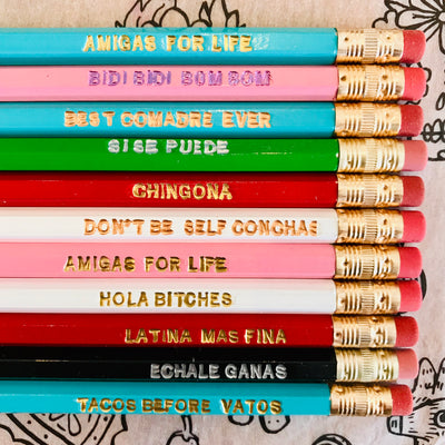 Collection of colorful phrase pencils. 