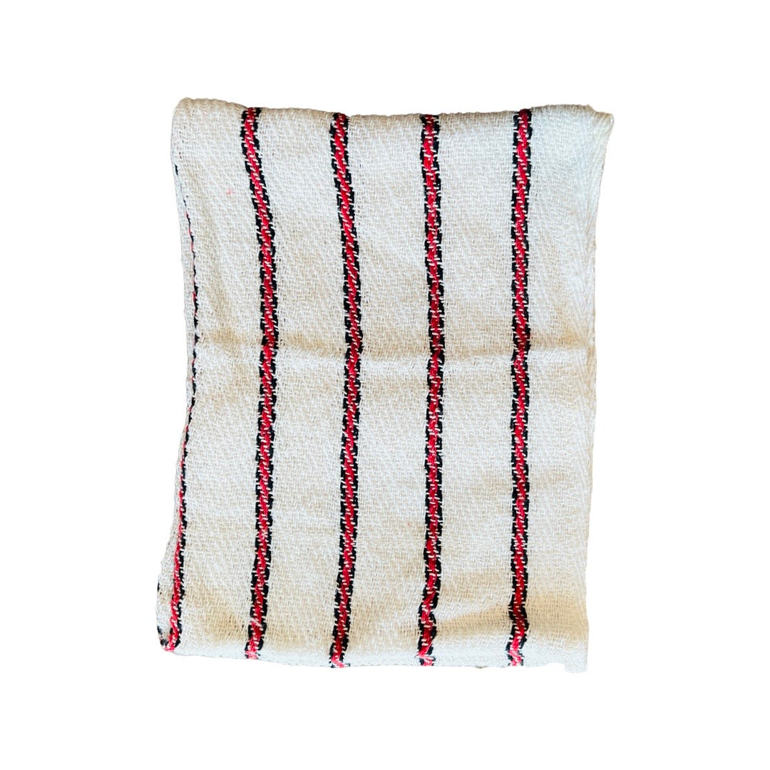 Mexican cotton kitchen towels in white with red stripes.