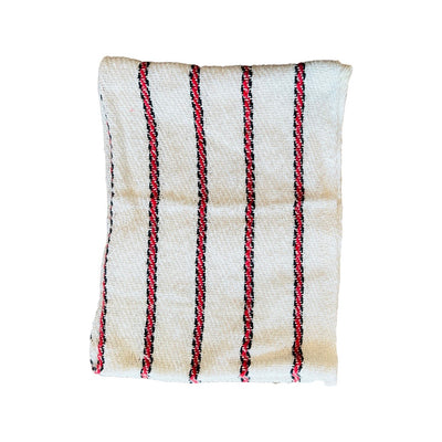 Mexican cotton kitchen towels in white with red stripes.
