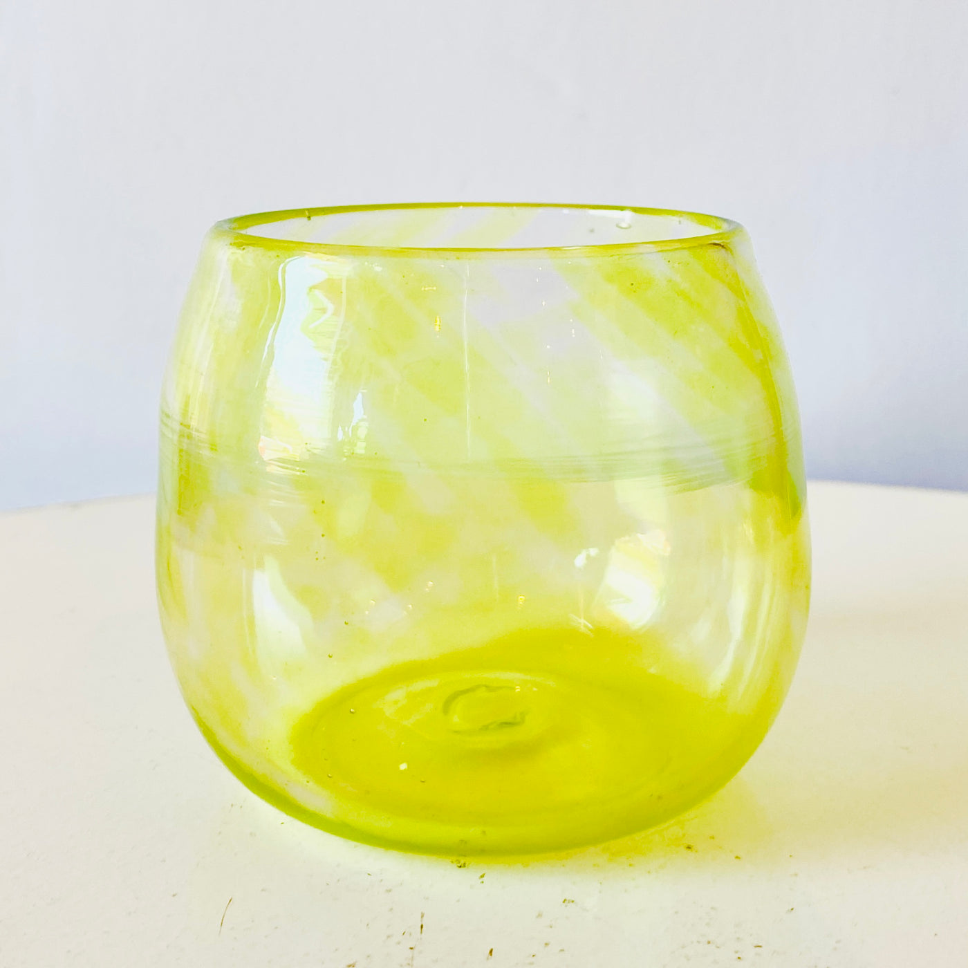 Oaxacan wine glass in lemon yellow. Hand blown with recycled glass.