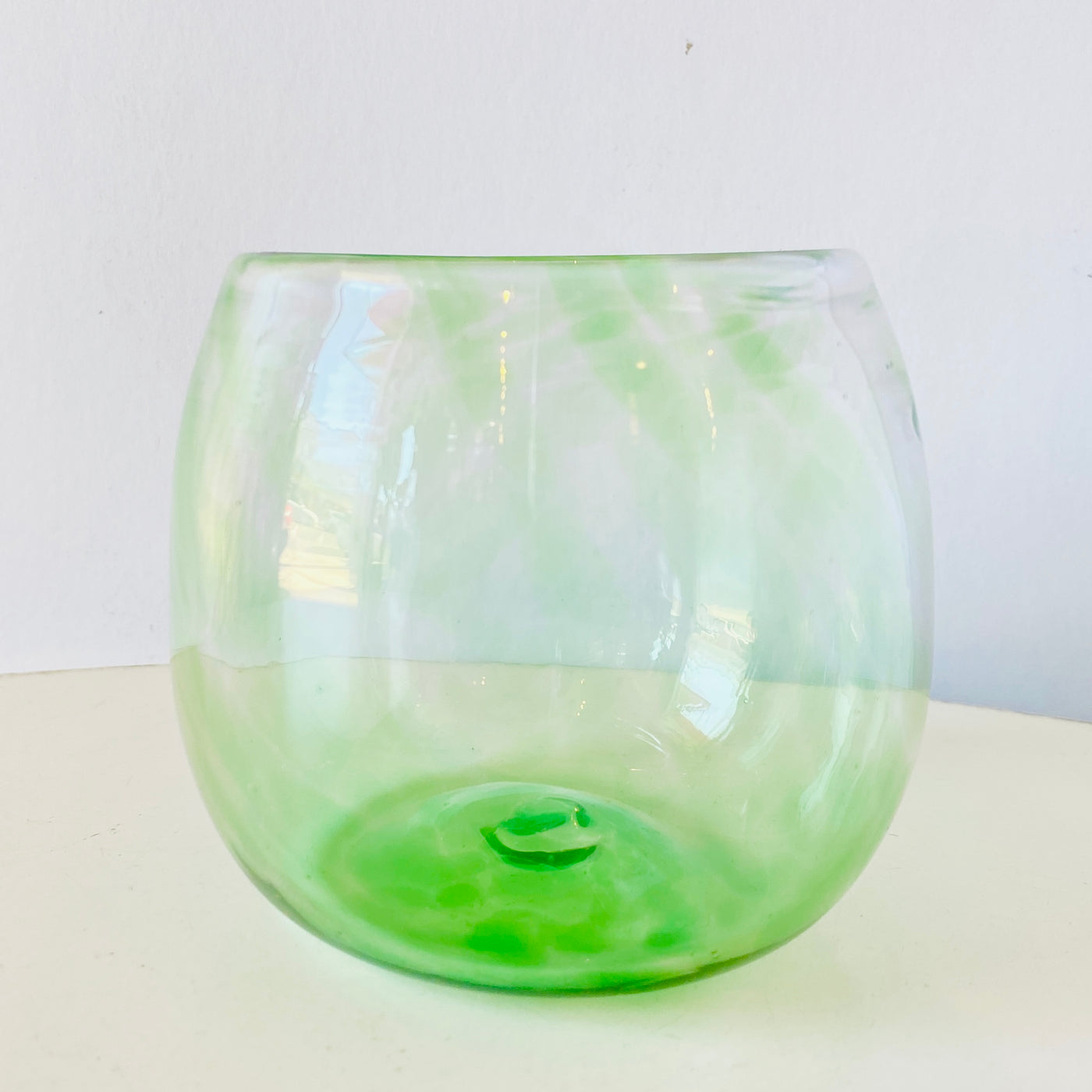 Oaxacan wine glass in bristol green. Hand blown with recycled glass.