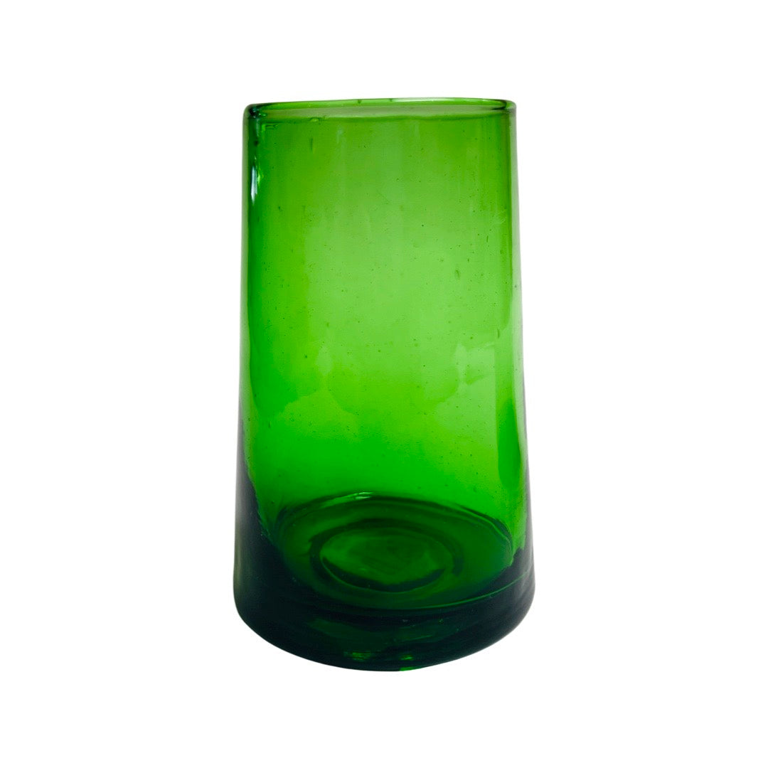 Large green glass tumbler, handmade with recycled glass.