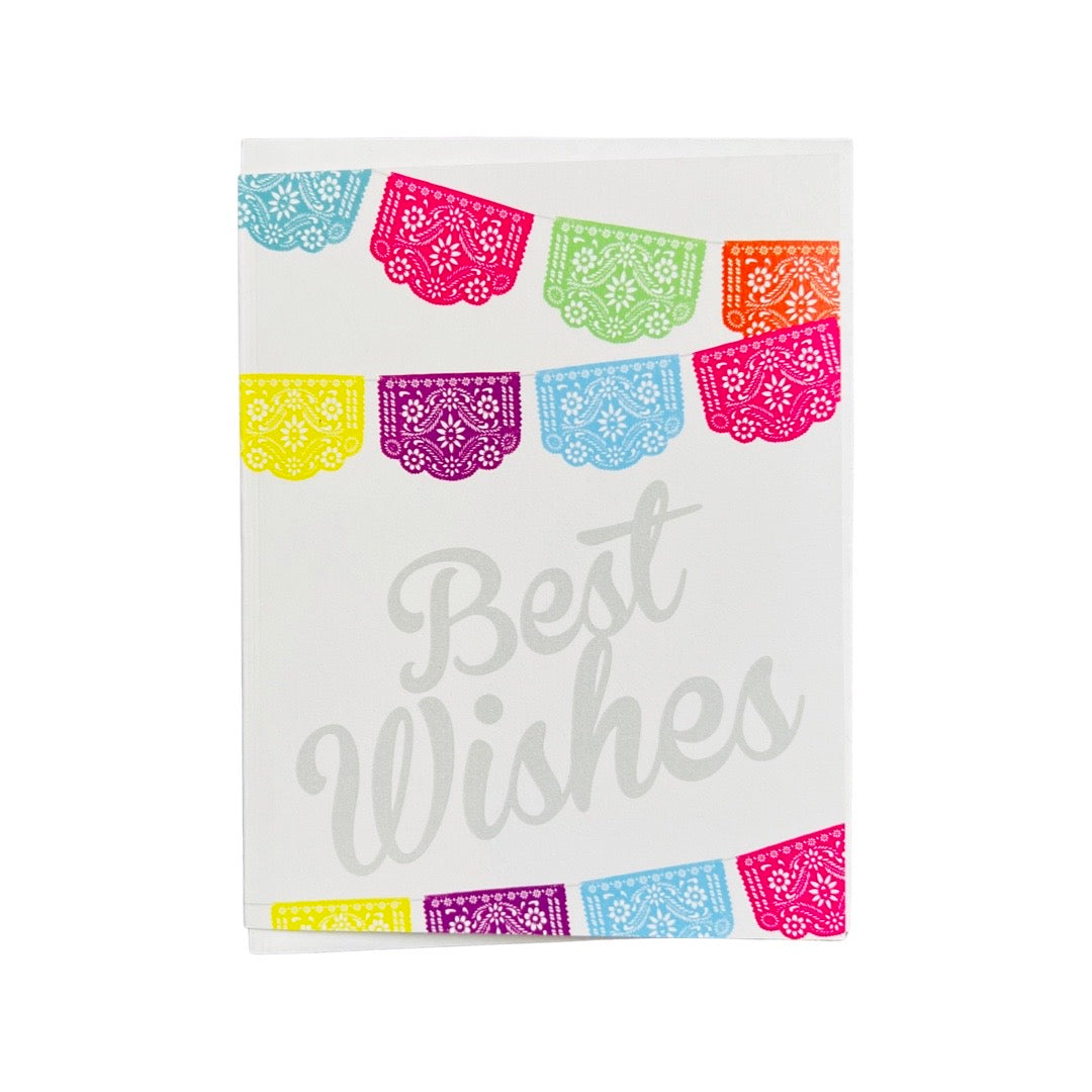 Best Wishes greeting card with colorful papel picado.