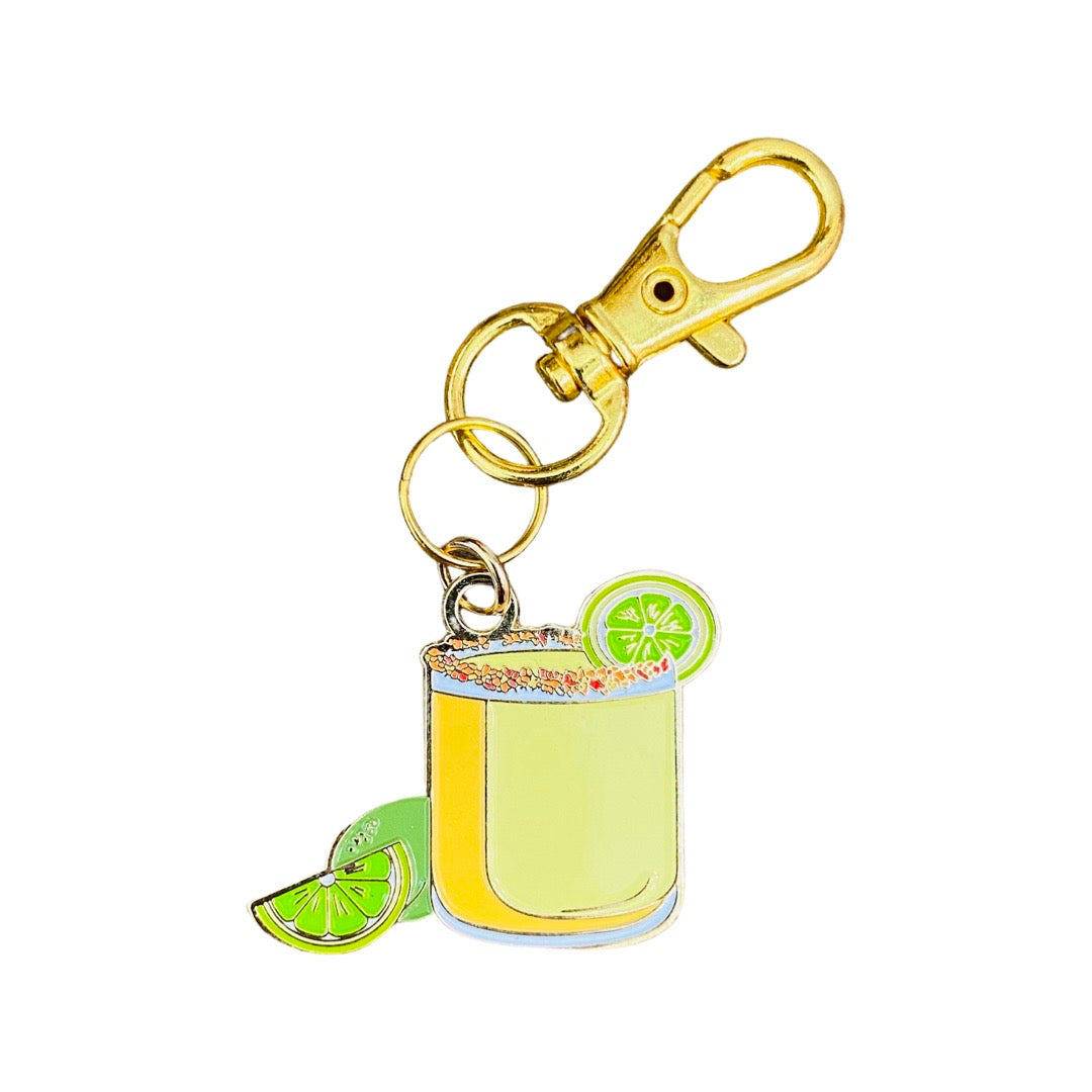 Margarita cocktail with lime wedges enamel keychain (gold hardware).