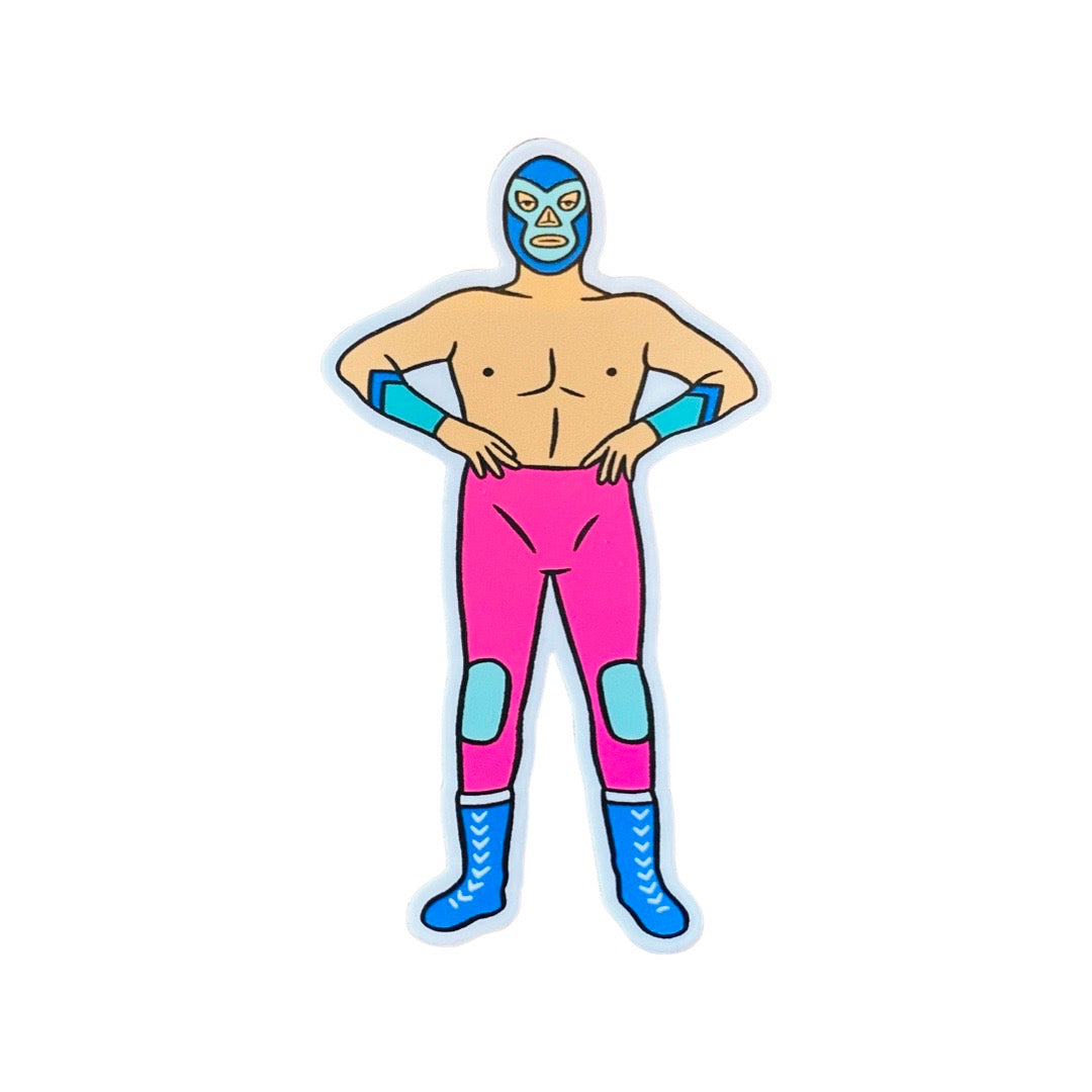 Pink and blue Luchador sticker.