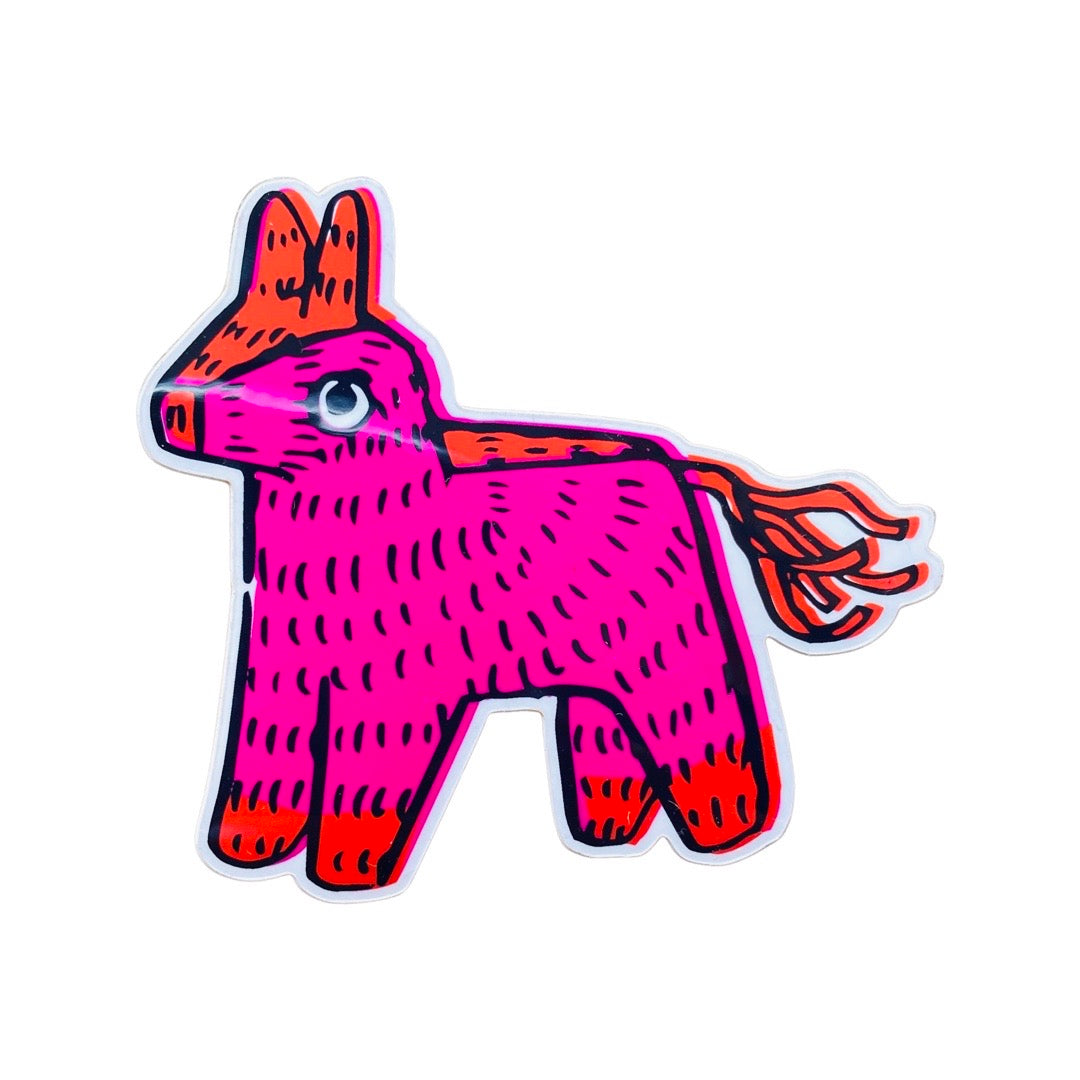 Pink donkey piñata sticker.
