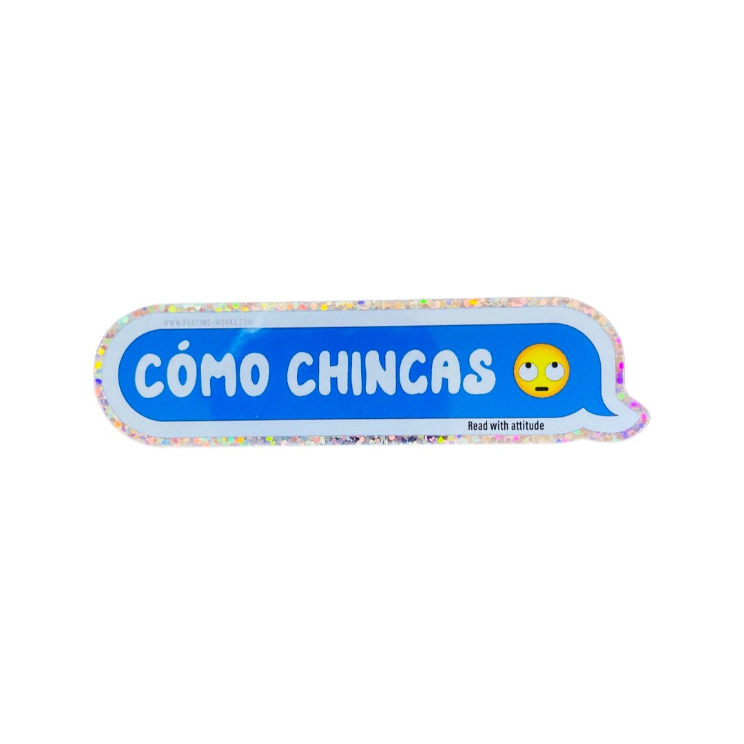 Como Chingas text message sticker with rolling eyes emoji.