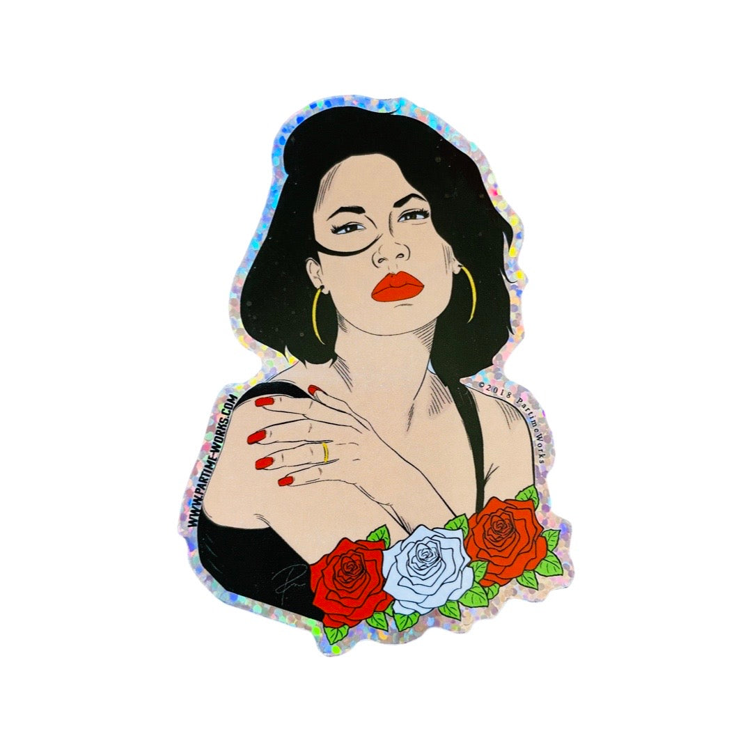 La Reina (Selena Quintanilla) roses glitter sticker. 