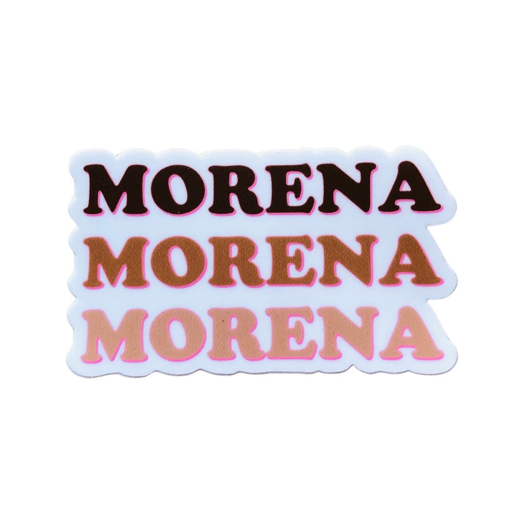 Repeating (three times) Morena sticker. Each Morena is a different shade of brown.
