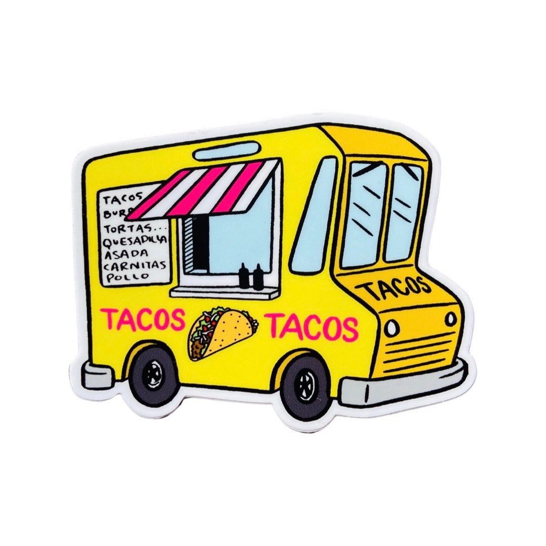 Yellow taco truck sticker.