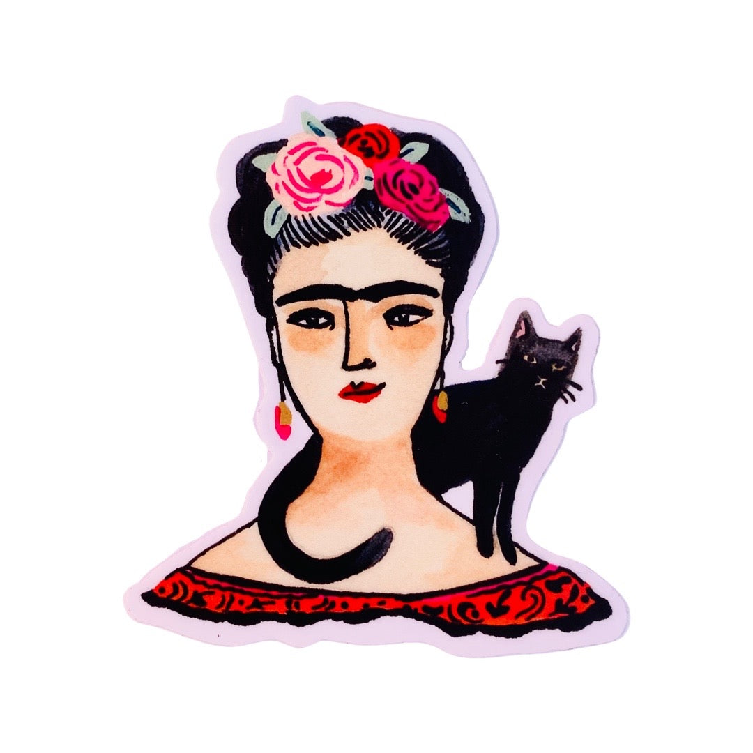 Frida Kahlo with black cat sticker.
