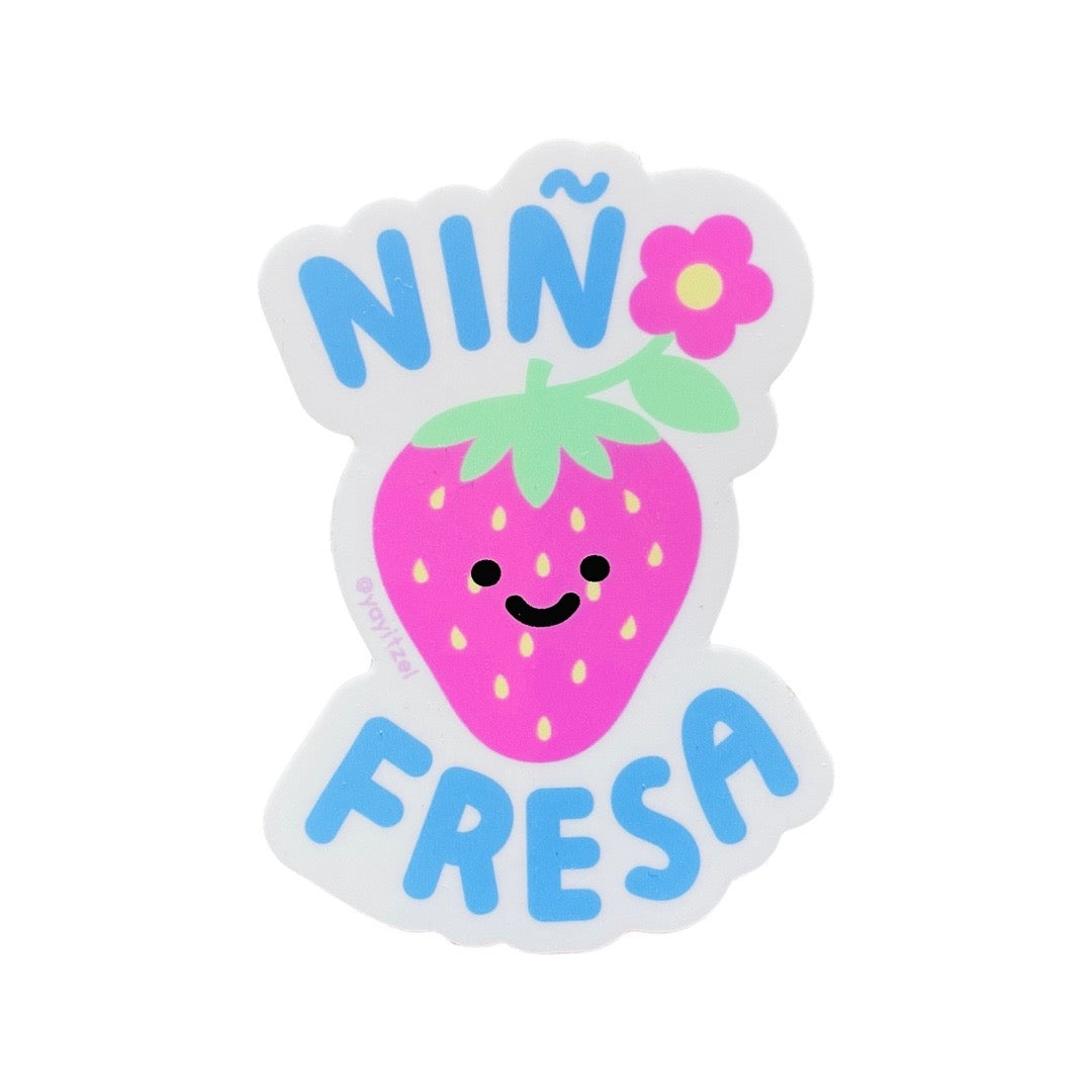 Niñx Fresa Sticker with cute smiling strawberry.