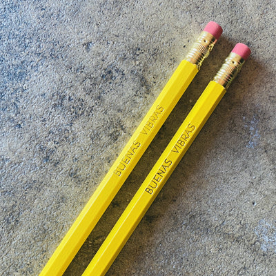 Buenas Vibras phrase pencils in yellow.