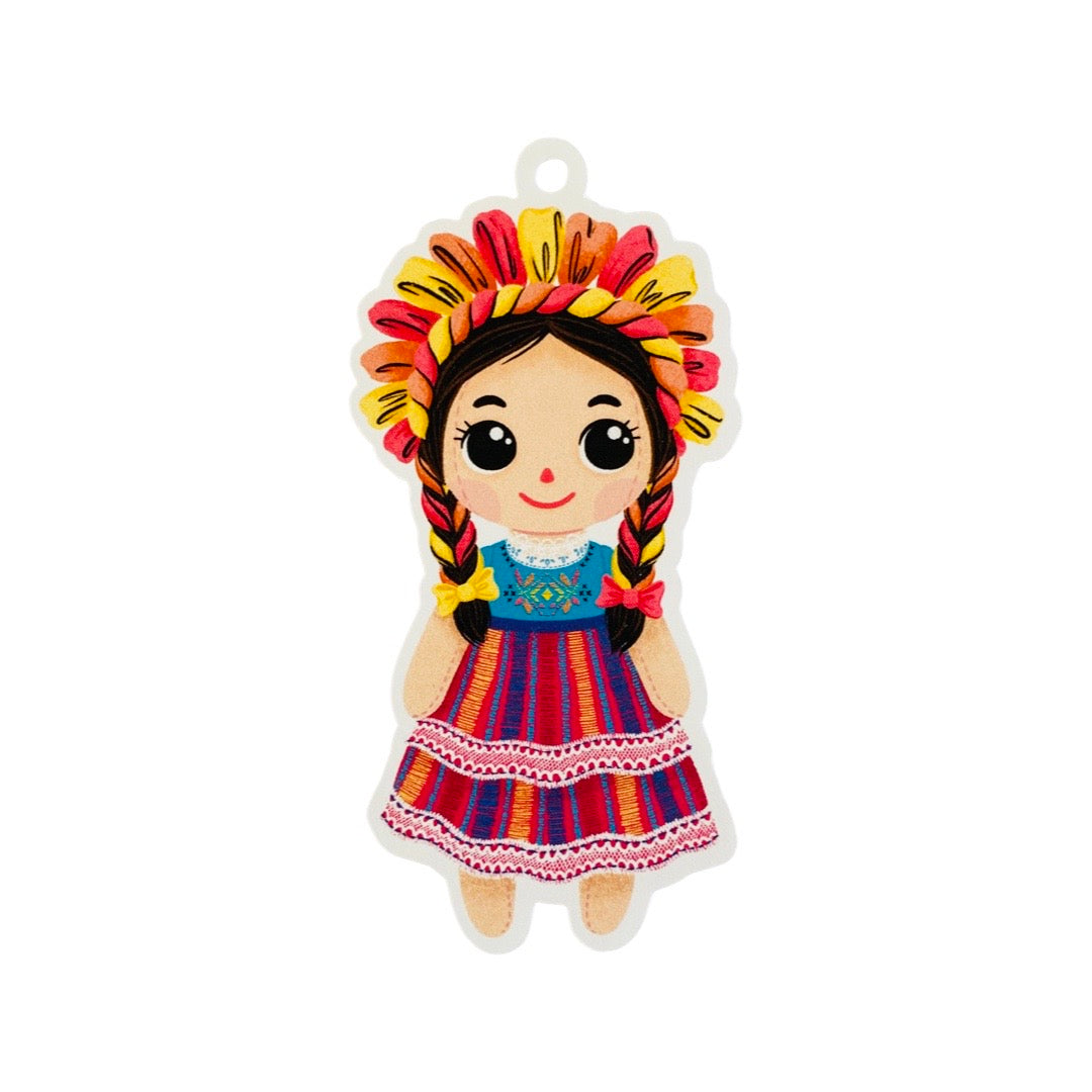 Mexican rag doll gift tag pack. Design features traditional Maria doll in a brightly colored dress.