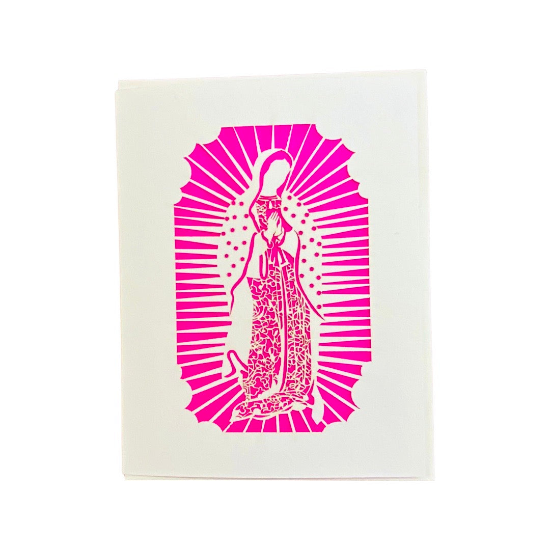 Virgen de Guadalupe pink papel picado greeting card.