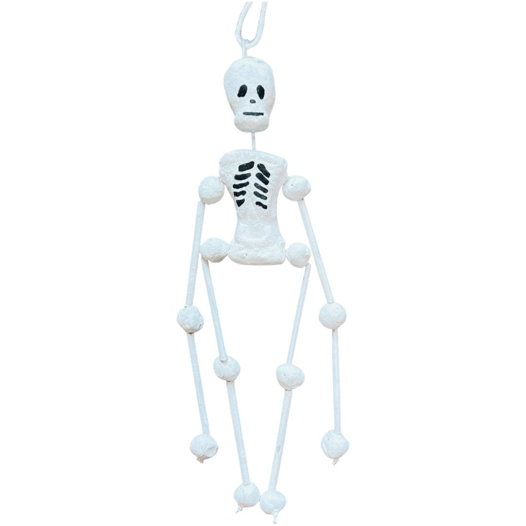 Full body clay calavera, or skeleton, with a hanging loop.