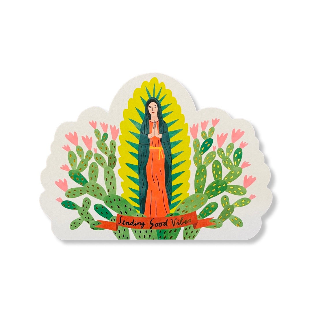 Sending Good Vibes Virgen de Guadalupe greeting card.