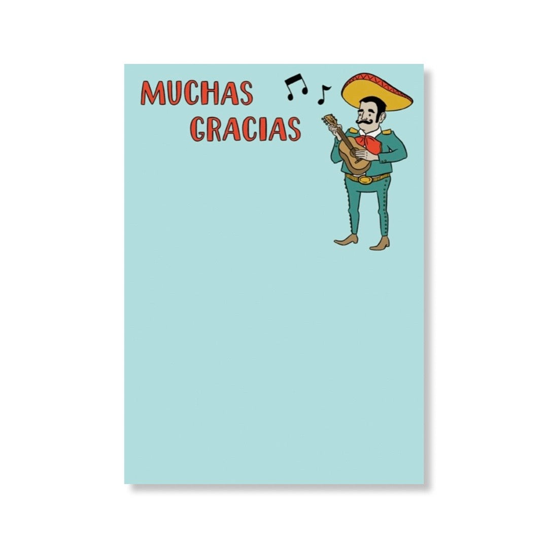 Muchas Gracias greeting card set with image of Mariachi musician in the right corner.