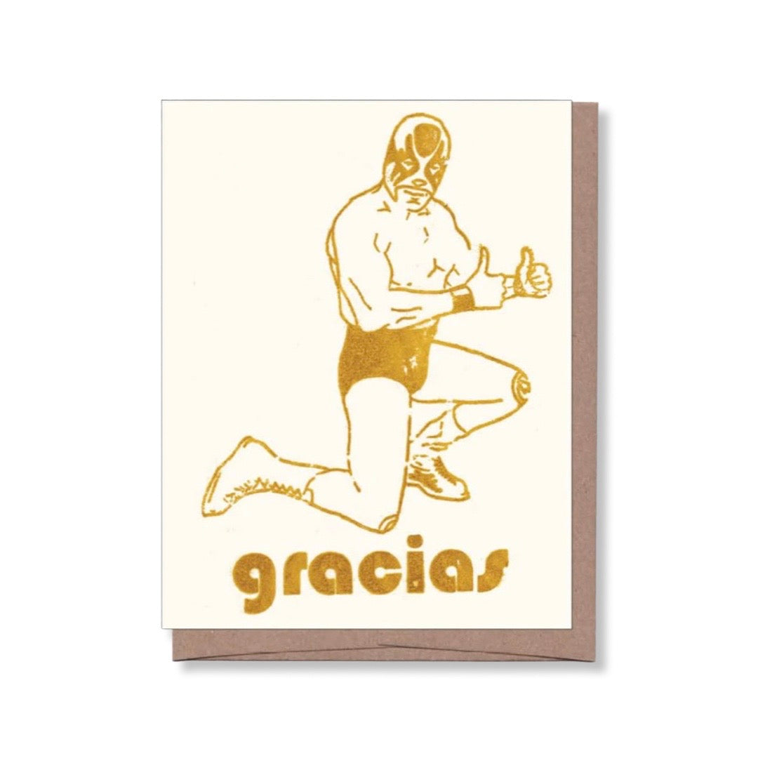 Gracias Luchador with thumbs up greeting card set.