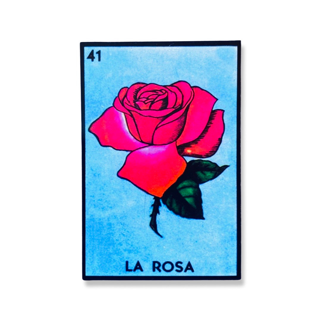 Rectangular magnet with the image of the Mexican loteria card La Rosa