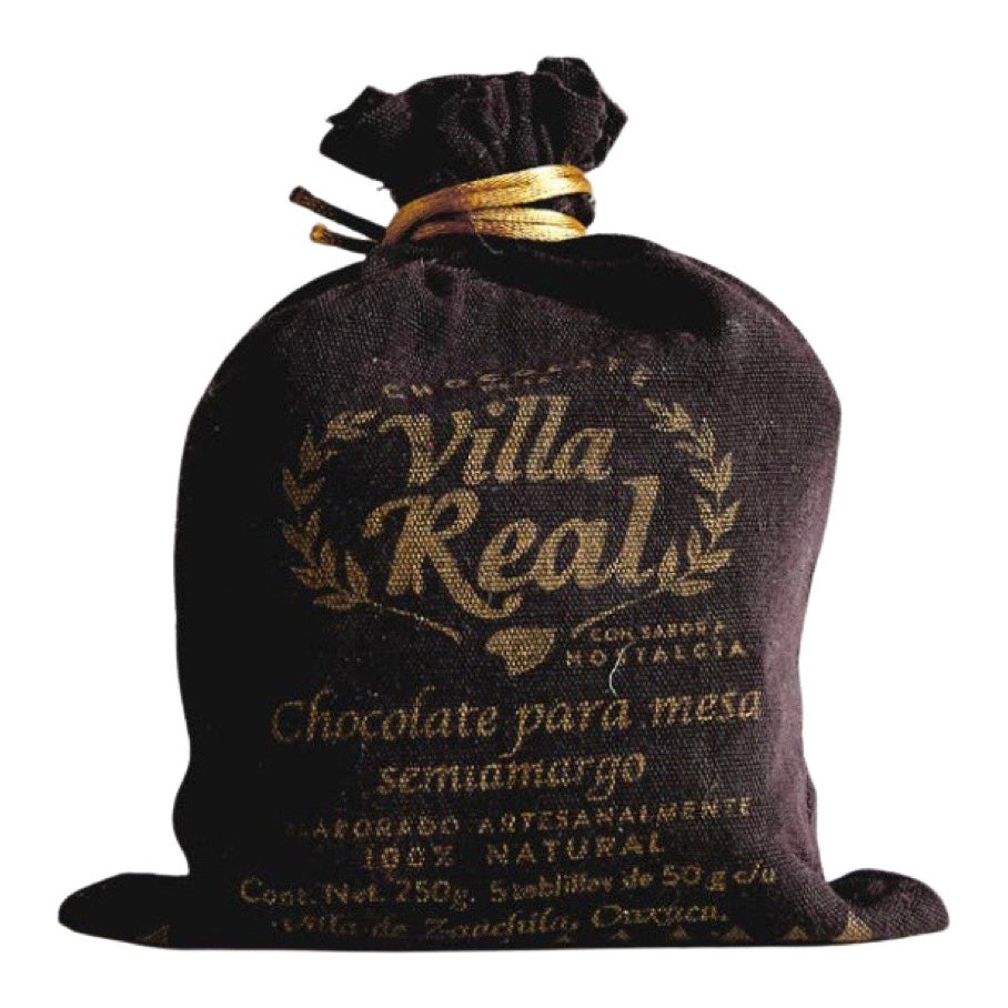 Front view of Villa Real Oaxacan Hot Chocolate - Dark Sweet in branded packaging pouch. 