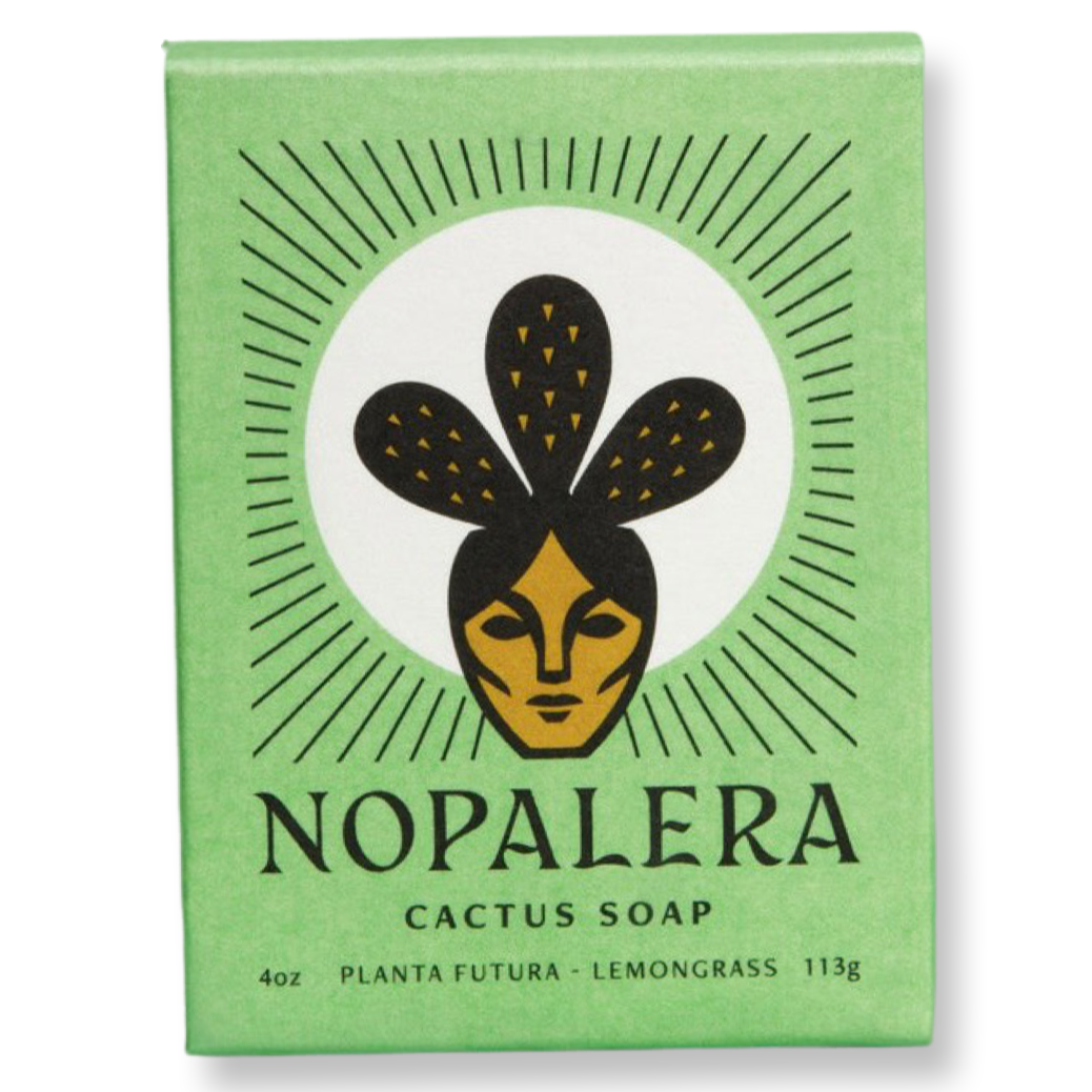 Lemongrass scented soap in green brand packaging.