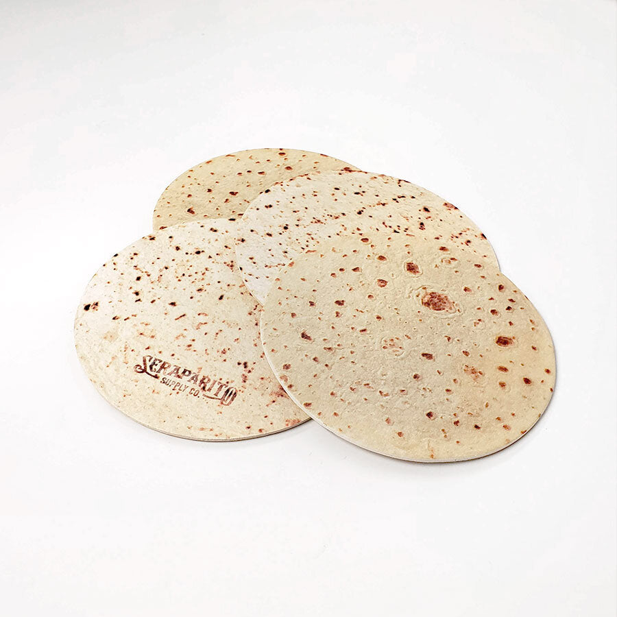 Full view of tortilla coasters (4 pictured).