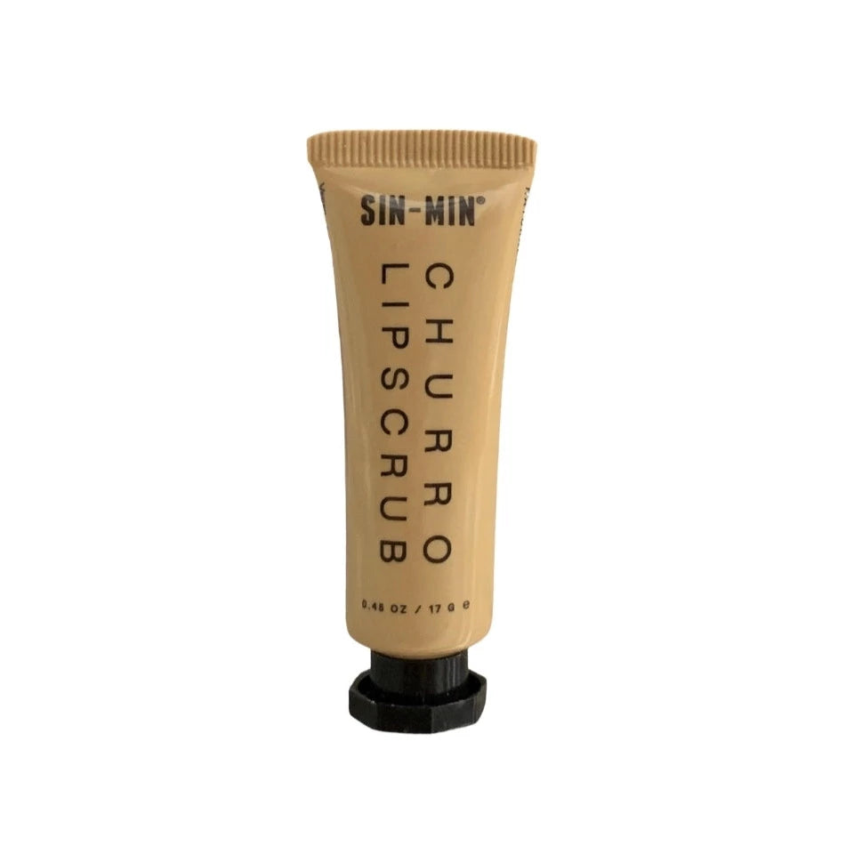 Single 0.45 oz tube of Churro Lipscrub in brown and black packaging.