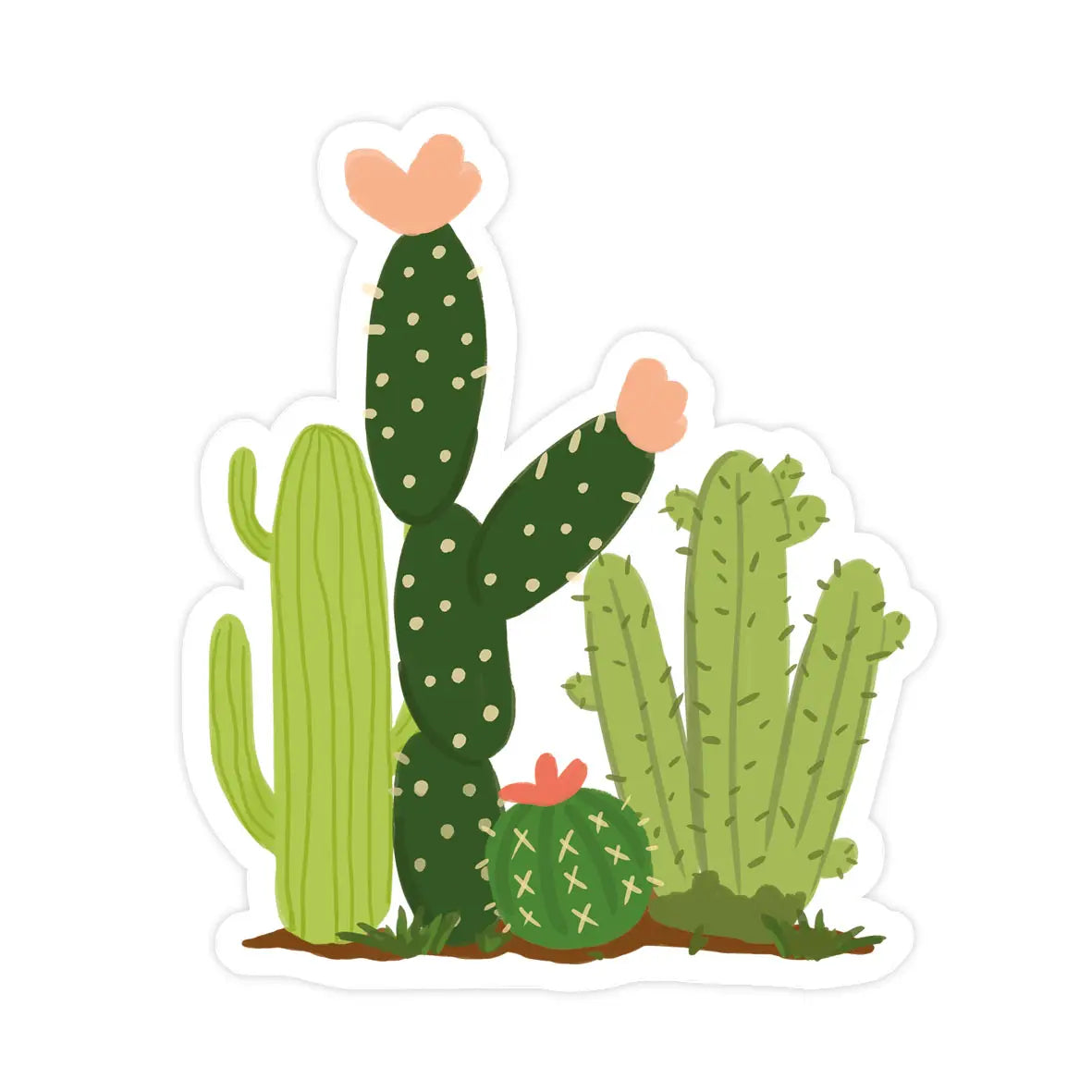 Green Cacti sticker with pink flowers on some of the cacti.