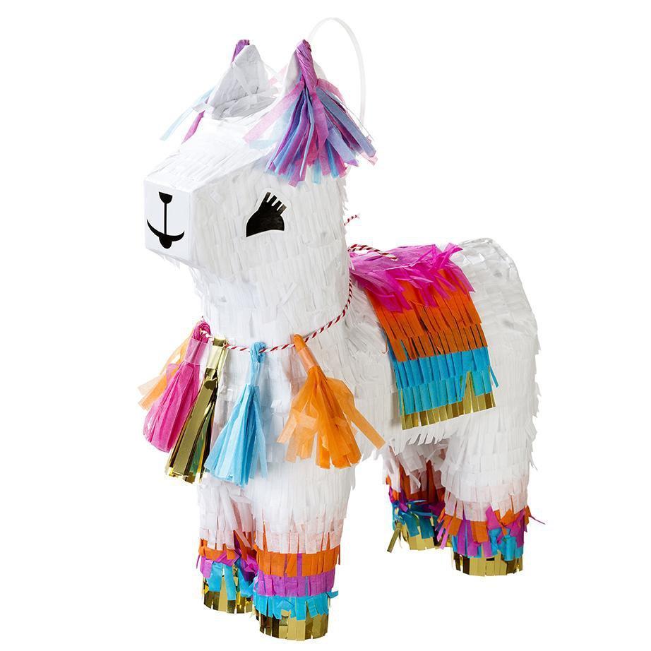 Mini festive llama piñata with colorful & gold metallic detailing. 