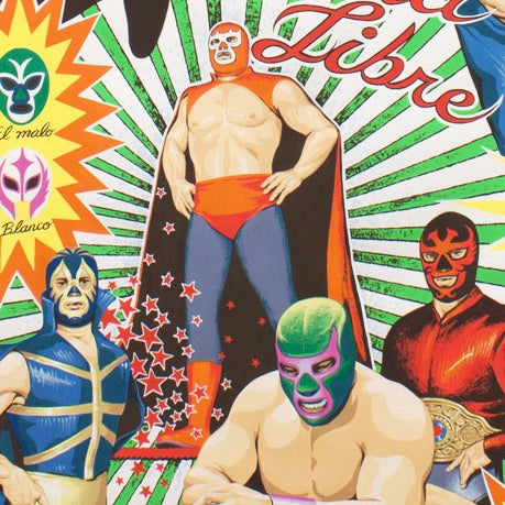 Alexander Henry Fabrics in Super Lucha Libre pattern with various Mexican luchadors 