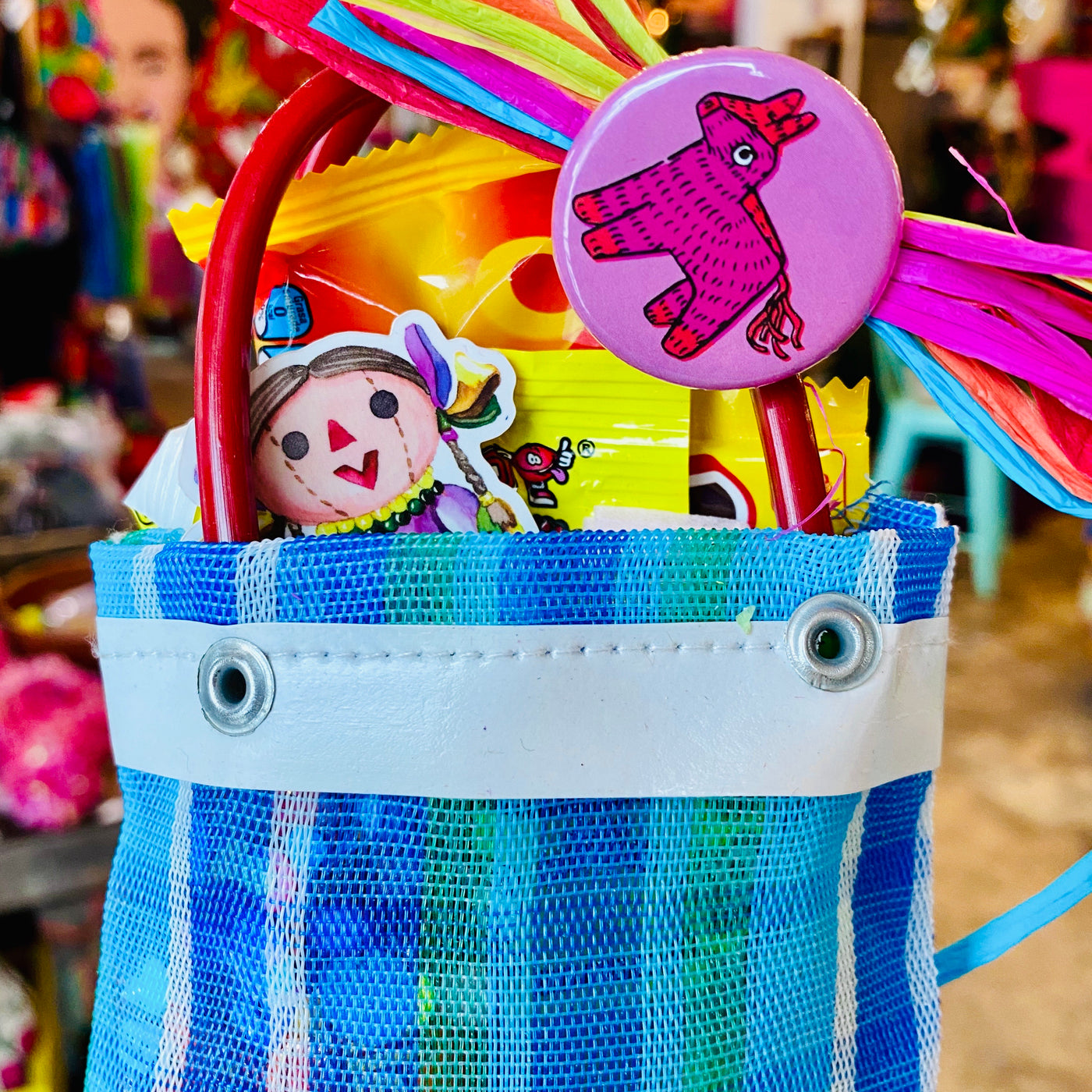 Close up of mini candy bag pictured inside Artelexia.