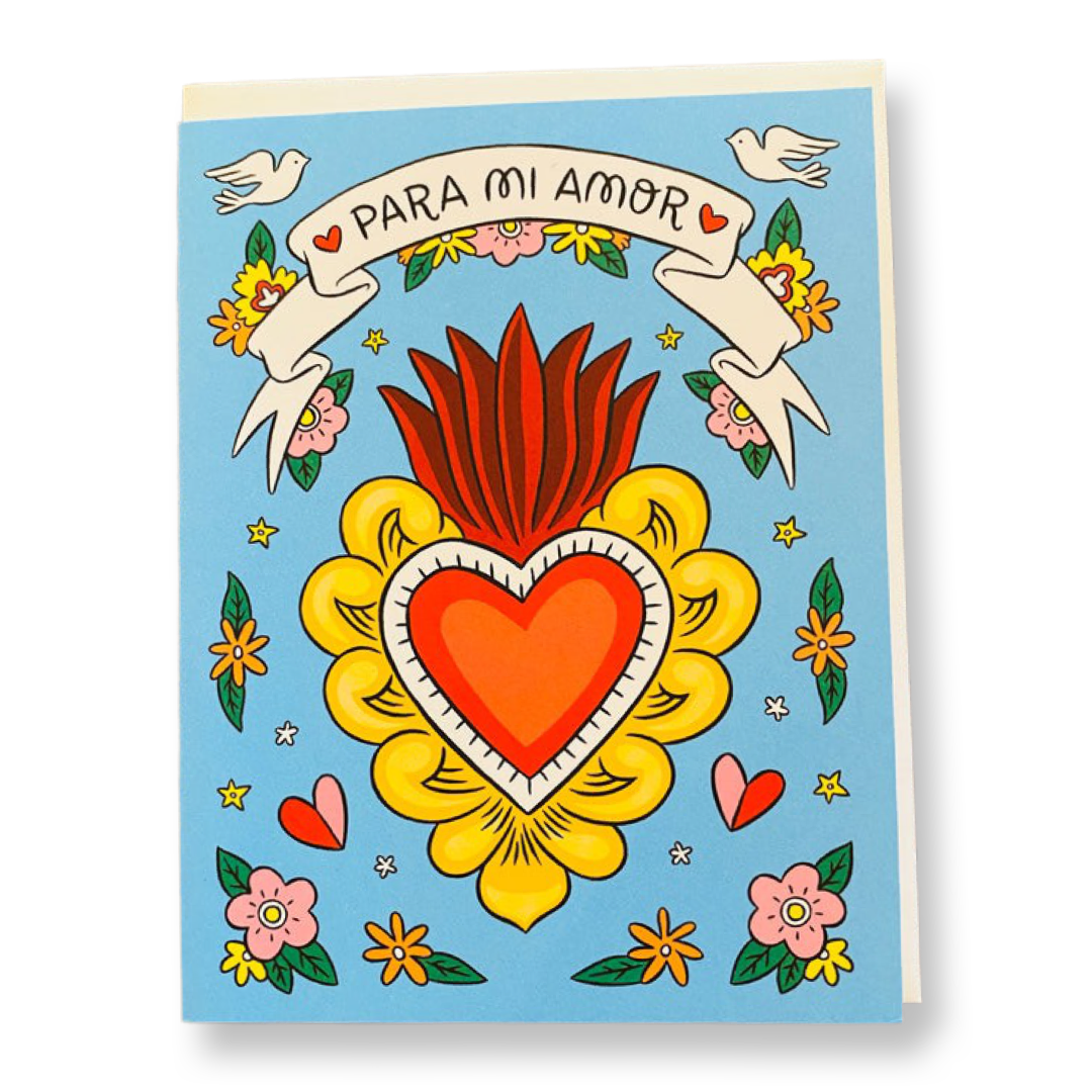 Para Mi Amor greeting card. Design features sacred heart. 