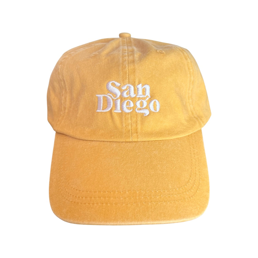 Yellow hat with the word San Diego in white lettering
