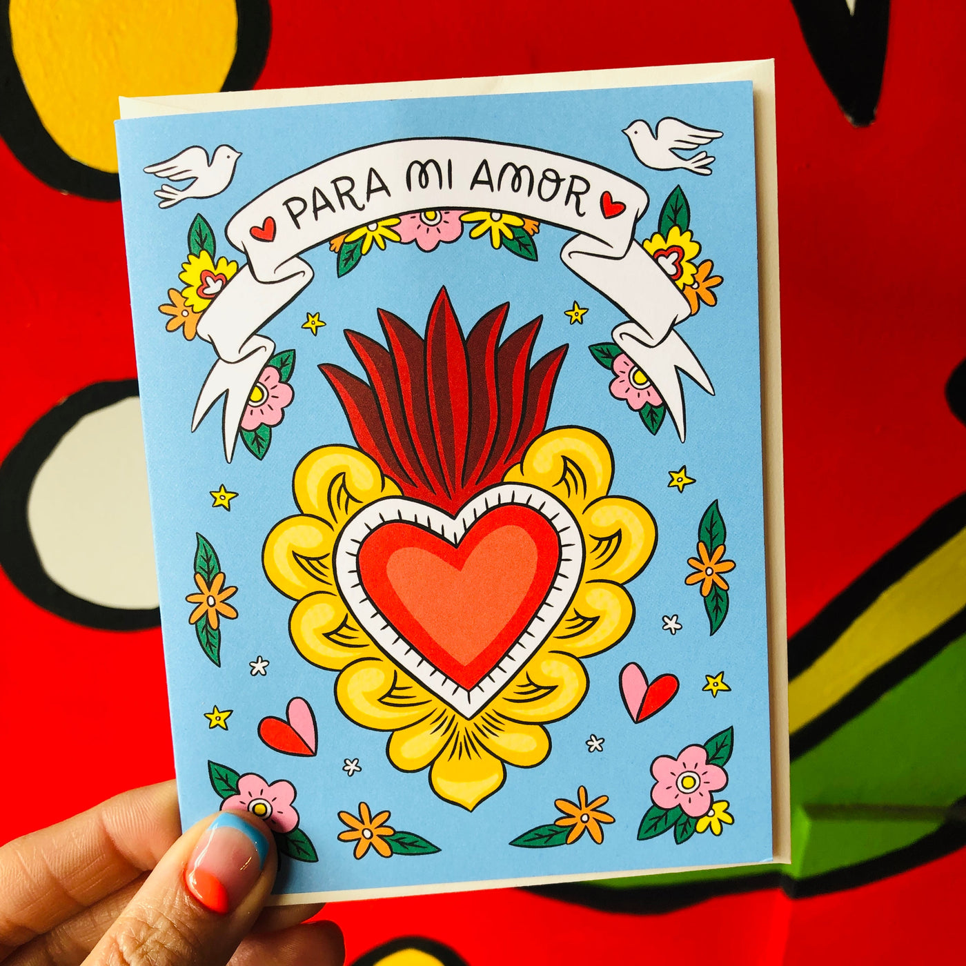Para Mi Amor greeting card. Design features sacred heart.