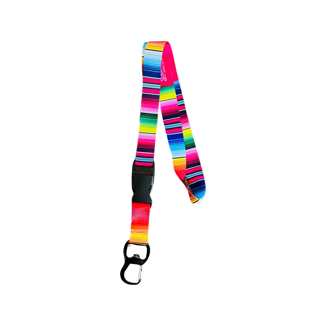 Serape designed lanyard with a black buckle