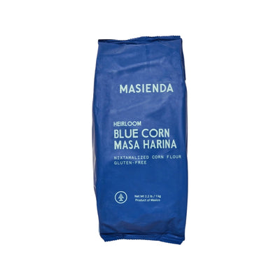 Front view of Heirloom Masa Harina - Blue Cónico in blue 2.2lb branded packaging bag.
