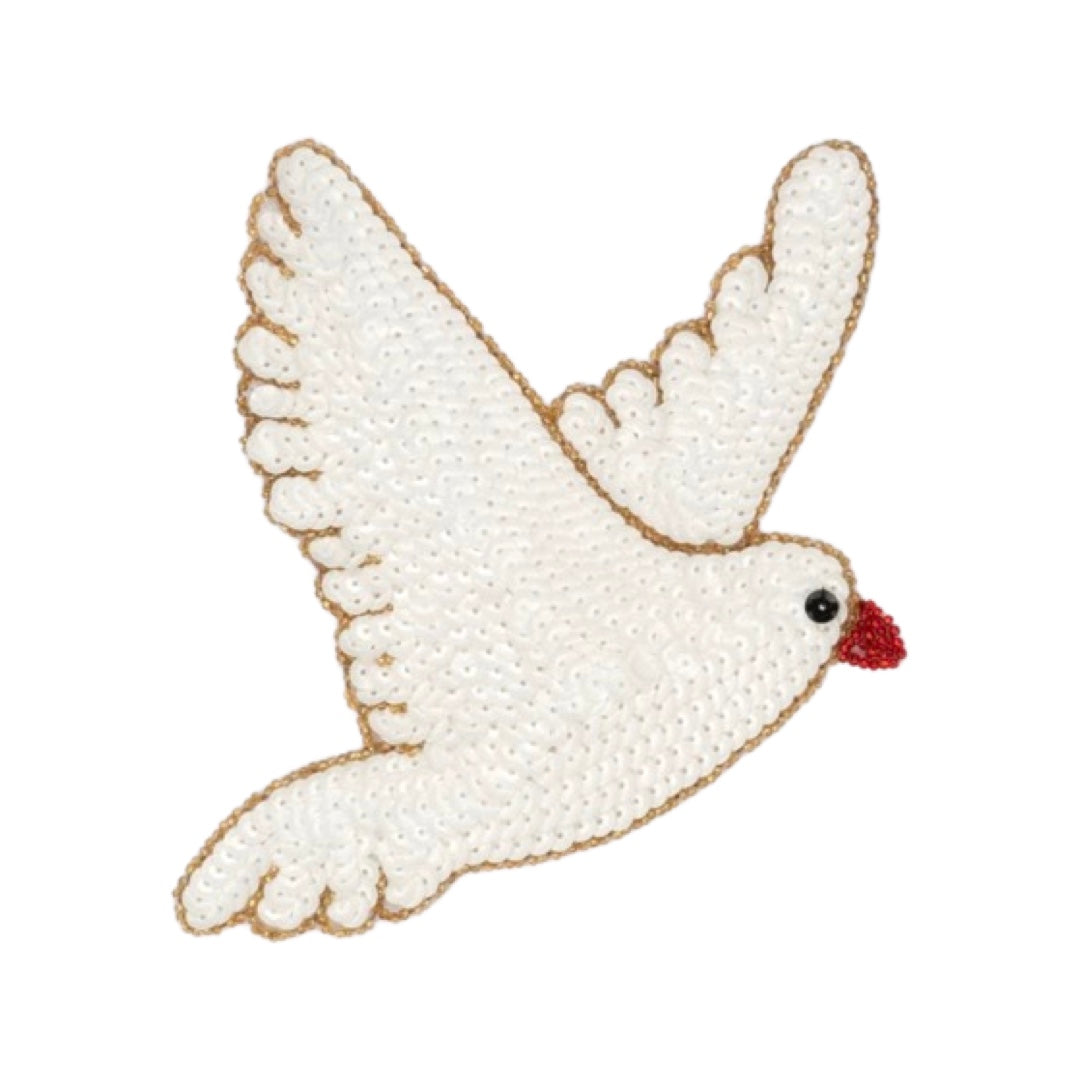 White sequin patch of a dove
