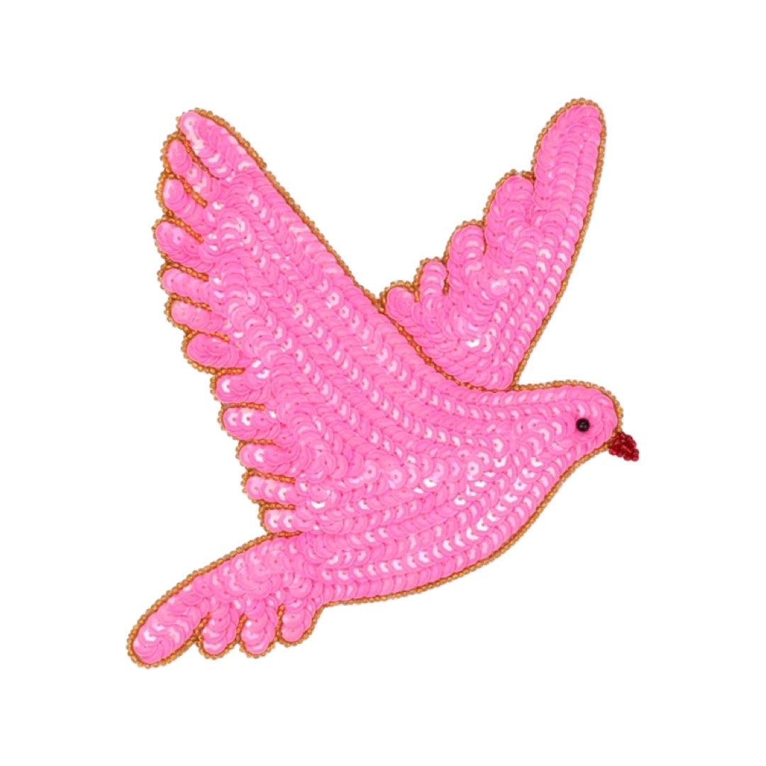 Pink sequin patch of a dove