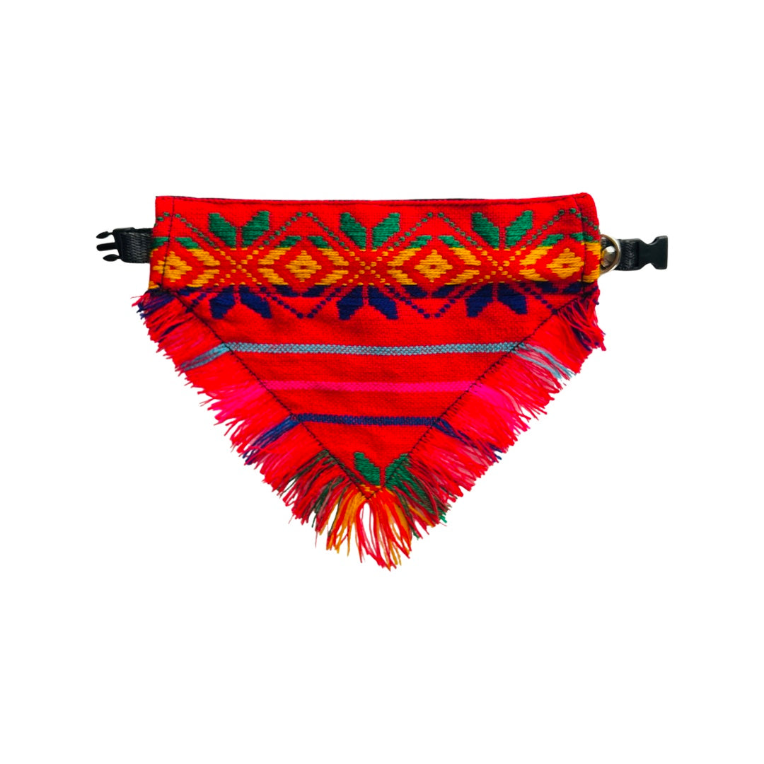 Red Mexican serape dog bandana with a collar